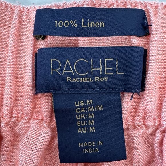 Rachel Roy Pull on Linen Pants Size M Orange Coral Pockets Cropped - Picture 5 of 10
